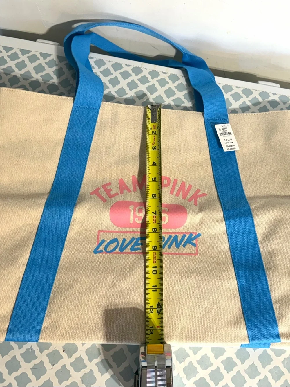 PINK Victoria's Secret Team Pink Canvas Tote in Natural, Pink & Blue